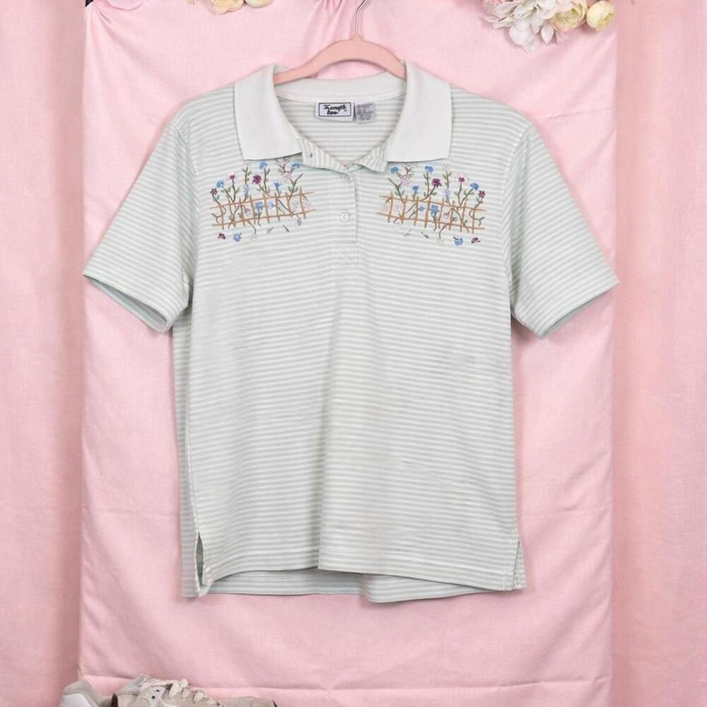 Vintage embroidered floral polo womens